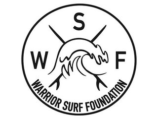 This is a black and white logo with the letters WSF for the Warrior Surf Foundation. It features a circle with a wave in the middle.